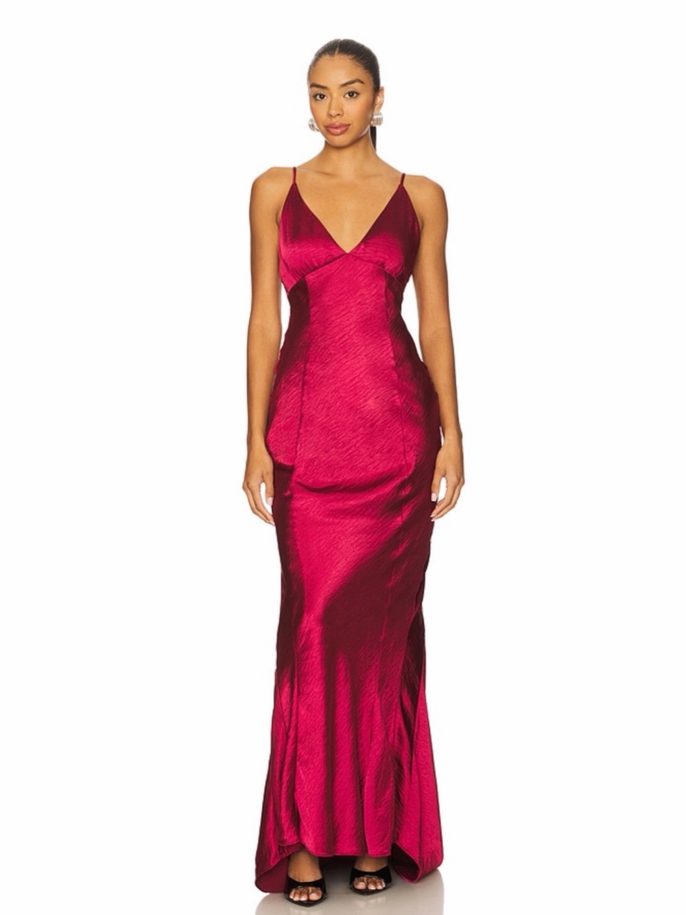Lovers & Friends Revolve Sloane Red Satin V-Neck Backless Cocktail Gown Size XS